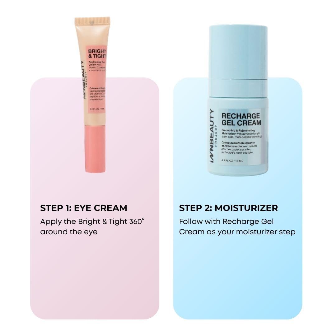 INNBEAUTY Project Smooth & Bright Travel Skincare Holiday Gift Set - Gel Cream & Eye Cream for Hydration, Radiance & Dark Circles