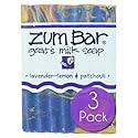 Zum Indigo Wild Goat's Milk Soap Bar - Bar Soap for Hands & Body Made with Essential Oils - 3 oz - Lavender-Lemon & Patchouli (3 Pack)