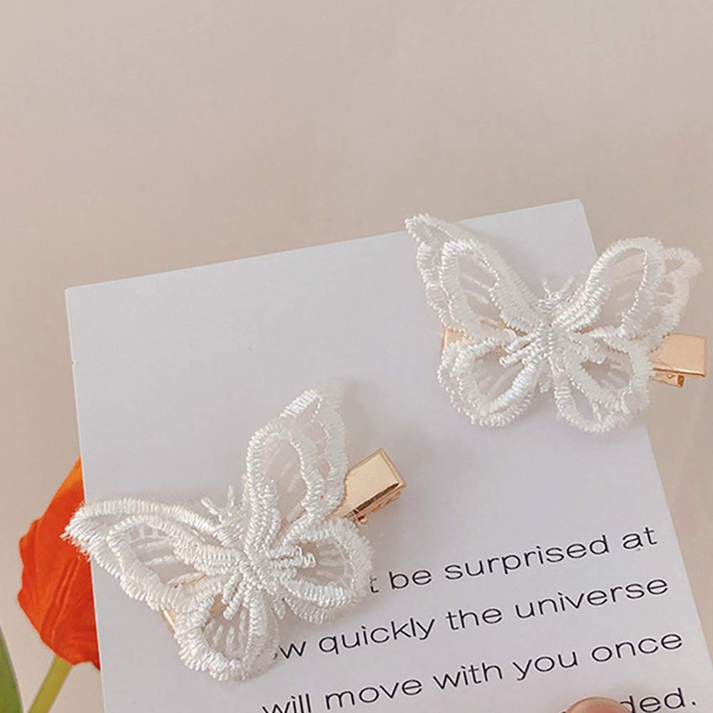 Ruwado 6 Pcs Butterfly Hair Clips Lace White Soft 3D Metal Cute Hair Accessories Alligator Clips Pins for Women Girls Wedding Theme Parties Favor