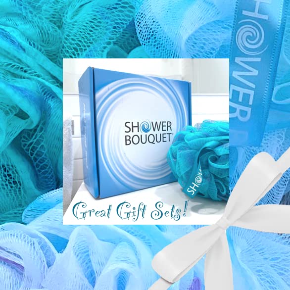 SHOWER BOUQUET Loofah-Bath-Sponge XL Swirl-Mix-Color 4-Pack // Extra-Large 75g Mesh Luffa Loofa Loufa Puff Pouf Set/Exfoliating Body Scrubber