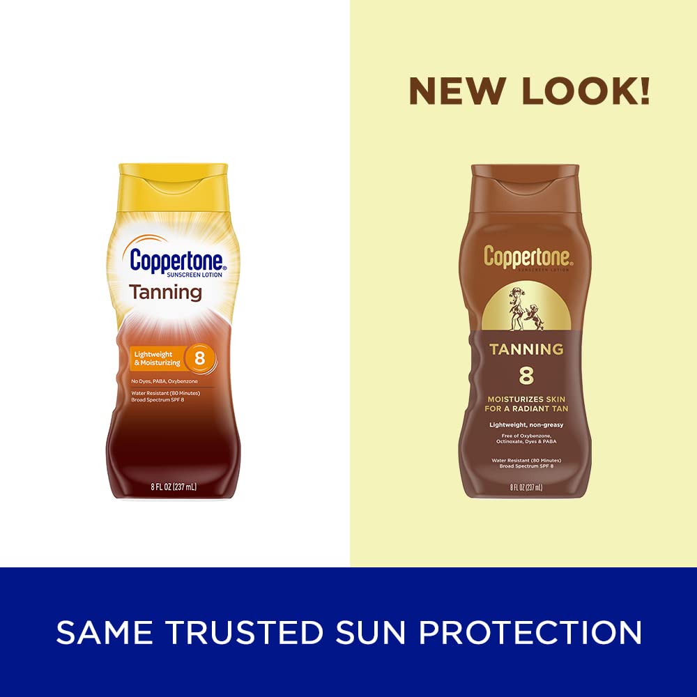 Coppertone Tanning Sunscreen Lotion, SPF 8, Lightweight and Non Greasy Sunscreen, Water Resistant, Oxybenzone Free, Sun Tan Lotion Moisturizes Skin