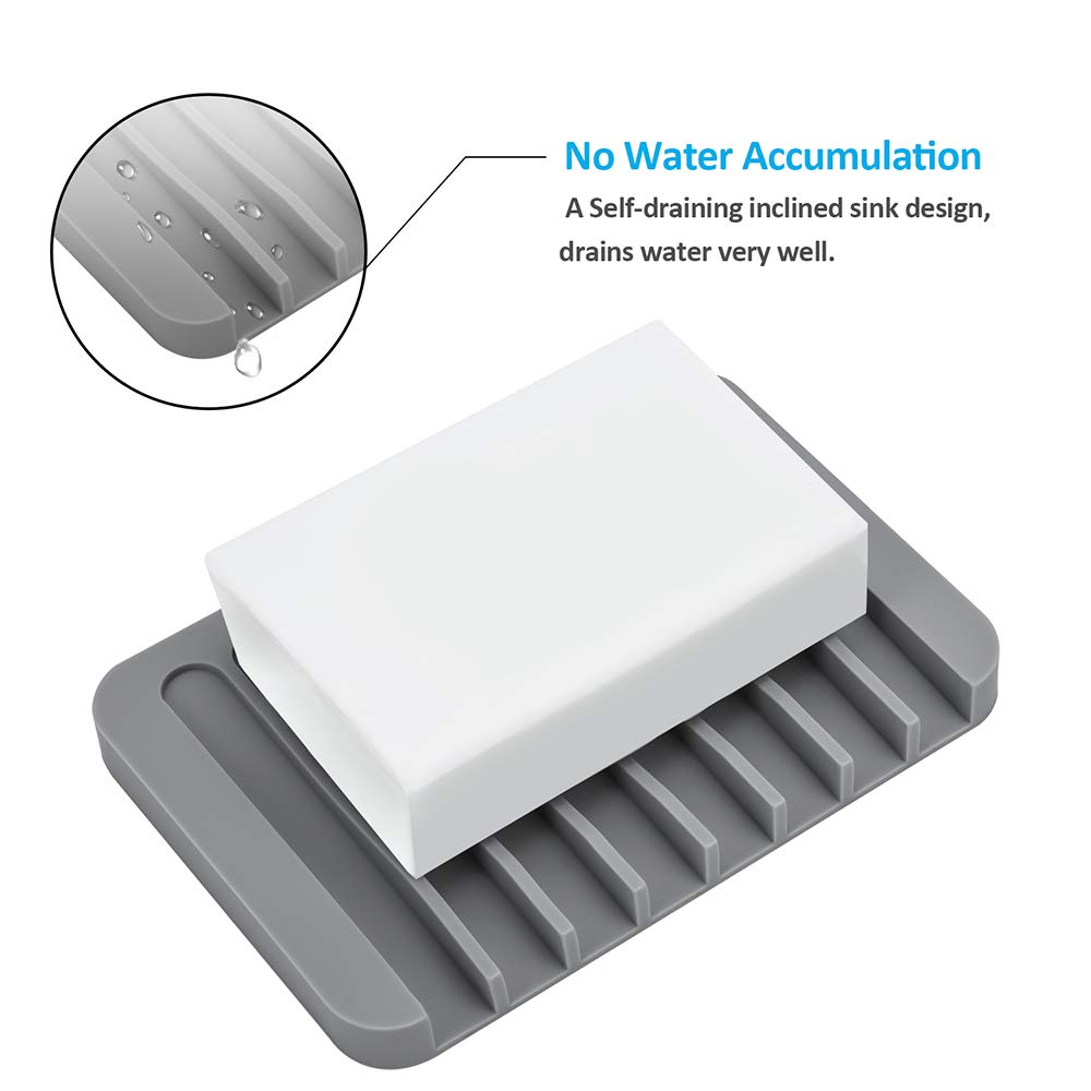 2PCS Mcyye Self-Draining Soap Dishes, Premium Silicone Holder for Bathroom, Kitchen, Tub, Razor & Sponges, Extends Soap Life, Easy to Clean