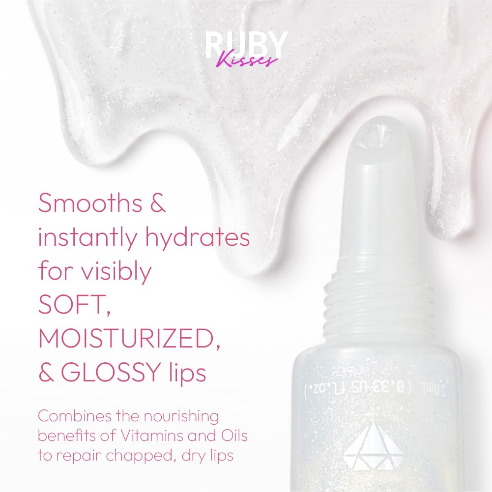 Ruby Kisses Hydrating Lip Oil Treatment Gloss with Mint Oil & Diamond Shimmer (3 Pack), Moisturizing Natural Shine Lip Care Protects & Heals with