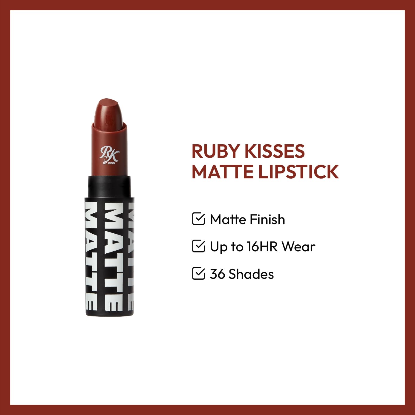 Ruby Kisses Lipstick, Matte Finish, Long-Lasting, Highly Pigmented, Smooth Apply, Full Coverage Lip Color Makeup (Nut-Ella)
