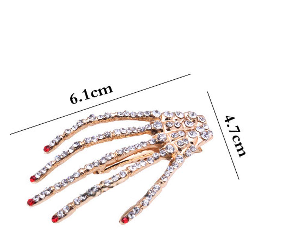 2Pcs Alloy Rhinestone Skeleton Claws Skull Hand Hair Clip Hairpin Zombie Punk Horror Bobby Claw Barrette Fashion Hair Accessories For Women Cosplay