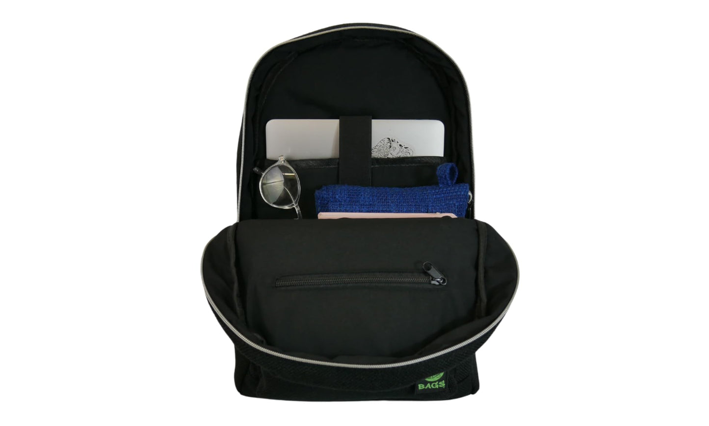 DIME BAGS Study Backpack with 15" Padded Laptop Sleeve, Durable Hempster Exterior, 5 Compartments & Hidden Pocket, Comfortable Adjustable Shoulder Straps, Bag for School, Work & Travel (Black)