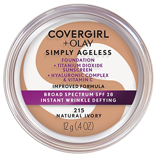COVERGIRL Simply Ageless Instant Wrinkle Defying Foundation, SPF 28, Hyaluronic Complex & Vitamin C - 215 Natural Ivory, Pack of 1
