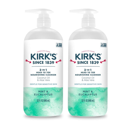 Kirk's Mint and Eucalyptus 3-in-1 Nourishing Cleanser, Shampoo Body Wash Bubble Bath, Coconut Oil and Aloe Vera, Vegan Non-GMO, 32 Fl Oz, Pack of 2 Beauty & Personal Care Kirk's