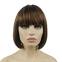 Lydell 8" Straight Short Bob Hair Flat Bangs Cute Central Dot Skin Top Heat Resistant Synthetic Wigs (Light Reddish Golden Brown)