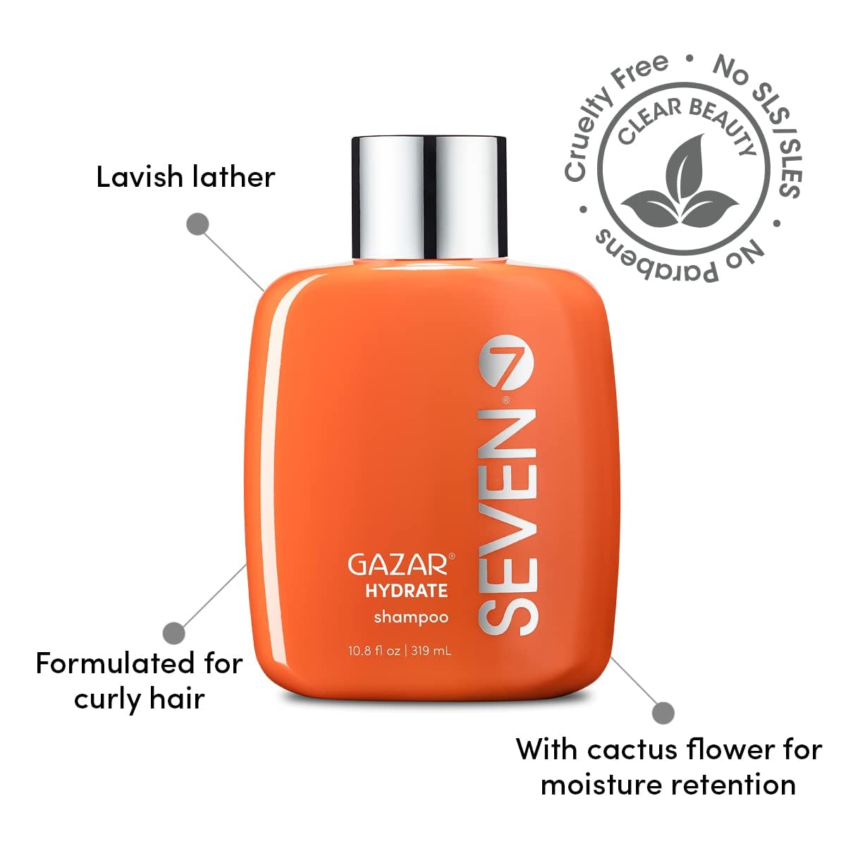 SEVEN Hair Care Gazar Hydrate Shampoo for Women & Men, Sulfate & Paraben Free, Cruelty Free with Pro Vitamin B5, Sugarcane + Moisturizing Cactus