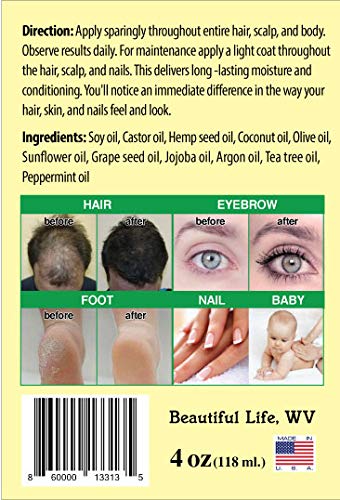 Beautiful Life Black Castor & Hemp Jamaican Black Castor Oil Infused with Hemp Seed Oil 4oz (2ea)