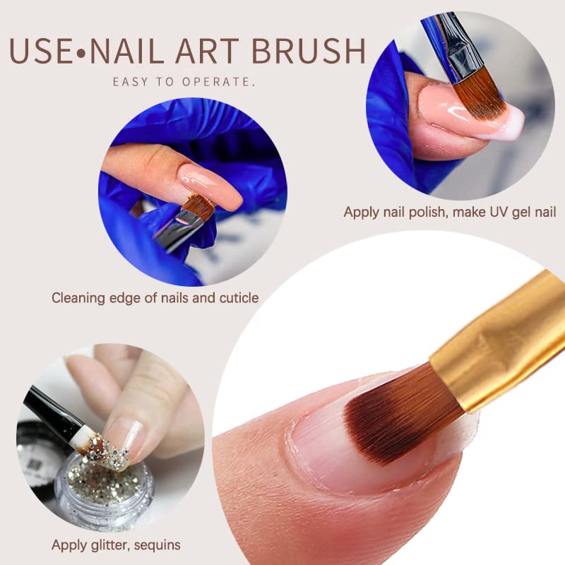 SILPECWEE 3 Pcs Oval Nail Brush Set - Rose Gold, Acrylic Nail Art Brushes Manicure Painting Pen Design Tool Professional Remover Polish Nail Clean Up