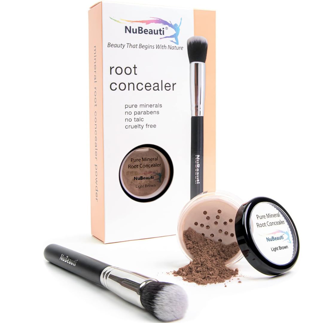 NuBeauti Hair Root Touch Up Powder, Light Brown - 11 True-to-Nature Root Concealer Shades, Long-lasting, Fragrance, Talc, Parabens Free, With Brush
