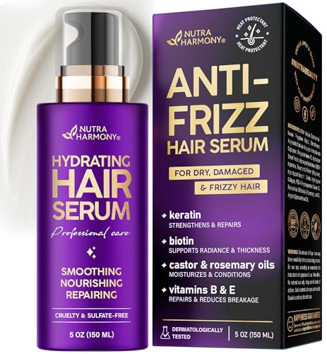 Hydrating Hair Serum for Dry & Frizzy Hair, Lightweight Leave-In Anti-Frizz Treatment, Non-Greasy Split Ends Repair with Keratin, Biotin, Castor Beauty and Personal Care NUTRAHARMONY Default Title