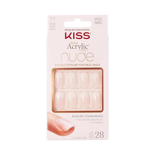 Kiss Salon Acrylic Nude French 28 Count Medium Length Flat (Pack of 3) Beauty & Personal Care KISS