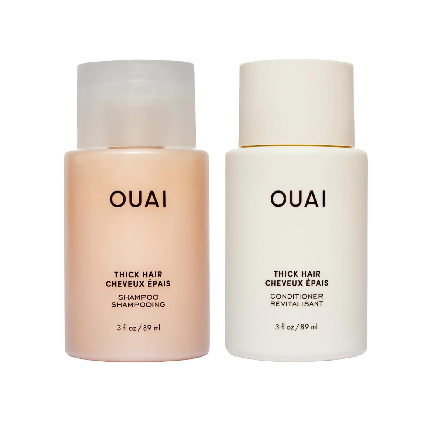 OUAI Thick Hair Shampoo & Conditioner Set, Travel Size - Moisturizing Shampoo & Conditioner - With Keratin, Marshmallow Root, Shea Butter & Avocado