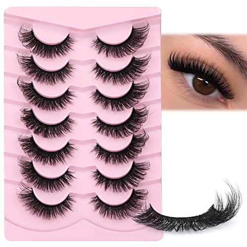JIMIRE Faux Mink Lashes Fluffy Cat Eye Natural False Eyelashes Volume Wispy Fox Eye Crossed 17MM Thick Fake Lashes Look Like Eyelash Extensions Beauty and Personal Care JIMIRE Default Title