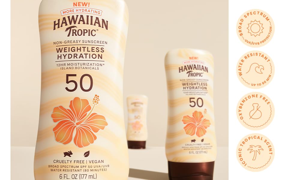 Hawaiian Tropic Sheer Touch Ultra Radiance Lotion Sunscreen SPF 50, 8 Fl Oz Twin Pack, Hawaiian Tropic Sunscreen SPF 50, Sunblock, Oxybenzone Free