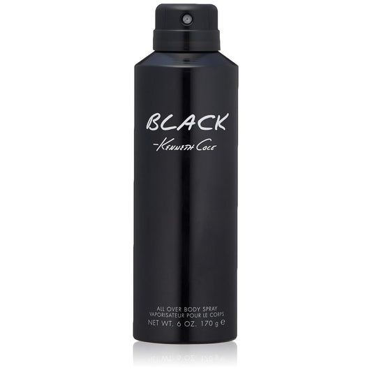 Kenneth Cole Black All Over Body Spray for Men, Aromatic Woody Fragrance, Notes of Watermint, Mandarin, Cedar, and Musk, Long-Lasting Cologne, 6.0 Fl.