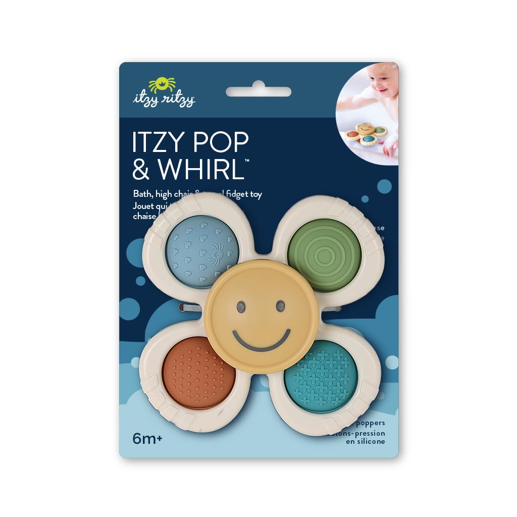 Itzy Ritzy Pop & Whirl - Fidget Spinner Travel & Bath Toy for Babies & Toddlers - Fidget w/Textured Silicone Poppers to Develop Fine Motor Skills -…