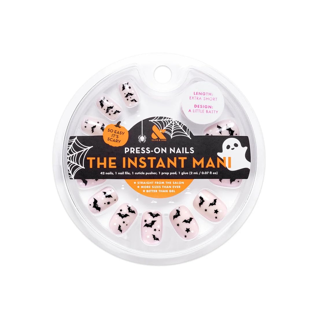 Olive & June Instant Mani Extra Short Squoval Press-On Nails, A Little Batty, 42 Pieces Beauty & Personal Care Olive & June