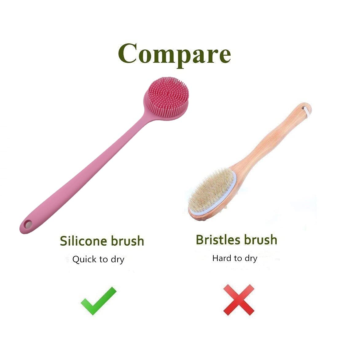 Cinlitek Silicone Body Scrubber, Long Handle Back Scrubber for Shower, Silicone Body Brush Shower Scrubber for Body, Shower Srush Back Brush Body