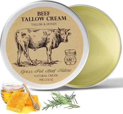 MROUVIK Beef Tallow for Skin, Tallow and Honey Cream,Tallow Face Moisturizer, Natural Grass-Fed Beef Tallow Balm with Raw Honey Moisturizing Cream