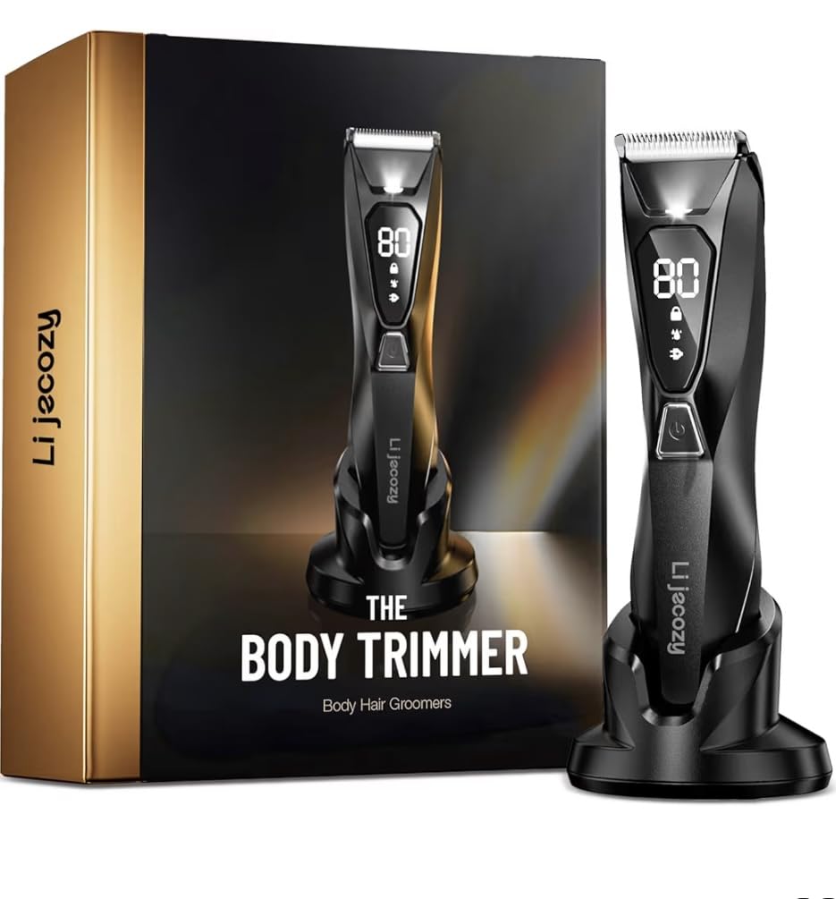 Lijecozy Body Hair & Pubic Hair Trimmer for Men - Electric Ball Shaver with LED Light & Display, Waterproof Wet/Dry Groomer Kit with Wireless Charging Beauty and Personal Care Lijecozy