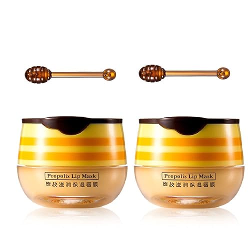 2PCS Honey Balm Lip Balm, Lip Masks for Dry and Cracked Lips with Brush, Lip Exfoliator & Moisturizer, Reduces Lips Lines & Lightens Lips