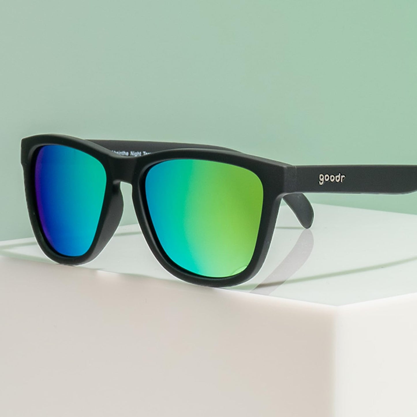 goodr Vincent's Absinthe Night Terrors Polarized Sunglasses for Men & Women, Medium Sized (OG), Black Solid Frame with Green Gold Mirrored Reflective