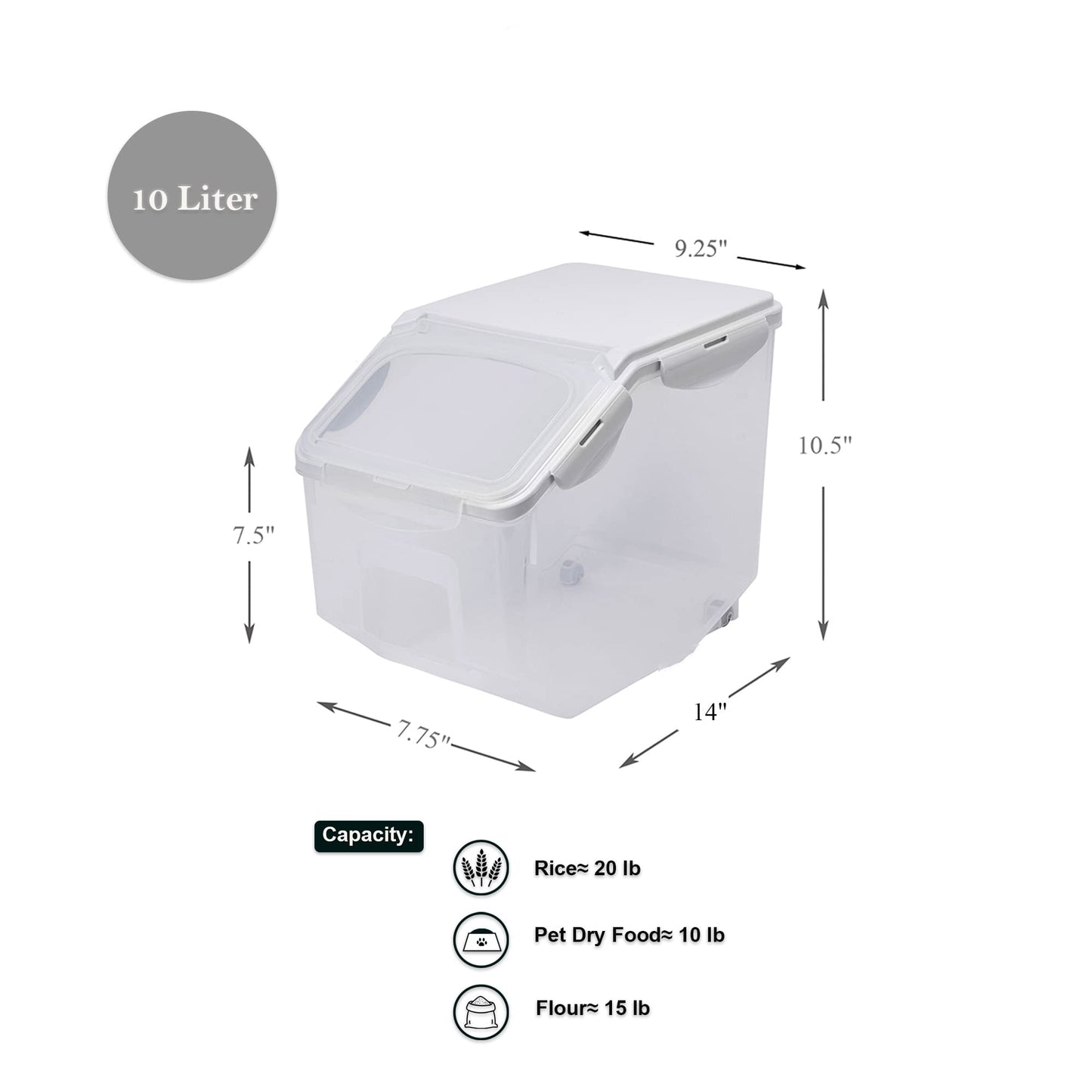 HANAMYA 10 Liter / 20 lbs Rice Storage Container with Measuring Cup, BPA free, For Rice | Grain | Pet Food | Flour, 2 counts, Clear