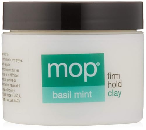 MOP Basil Mint Firm Hold Clay, 2 Oz., Long Lasting Hold, Definition, Textured Matte Finish For All Hair Types