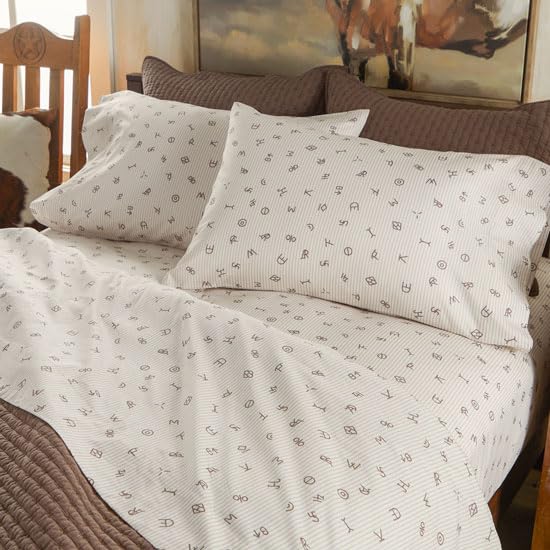 Rod's - Cattle Brands (Sheet Set) - Ticking Stripe - Beige Cream - 3 Piece Twin Sheet Set - Top Sheet (66x96in) - Fitted Sheet (39x75x15in) - One