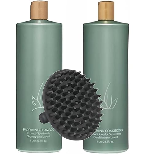 Agave Smoothing Shampoo & Conditioner 1 Liter Duo Set + M Hair Designs Scalp Brush - Frizz Control, Hydrating Hair Care for Soft, Smooth, Shiny Hair