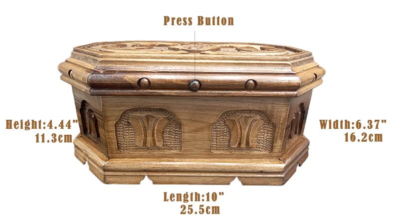 Tubibu Walnut Treasure Secret Magic Box Hand Made Unique Jewelry Box with Hidden Button