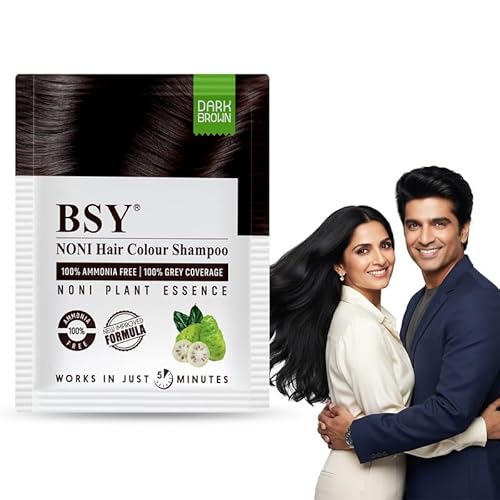 BSY Noni Dark Brown Hair Color Shampoo, Hair Dye, Hair Color Shampoo, 20mlx10 Sachets (Dark Brown, 20mlx10)
