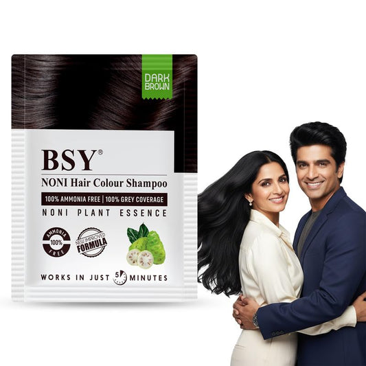 BSY Noni Dark Brown Hair Color Shampoo, Hair Dye, Hair Color Shampoo, 20mlx10 Sachets (Dark Brown, 20mlx10)