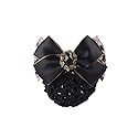1PCS Lace Ribbon Bowknot Rhinestone Snood Net Elastic Hair Clip Barrette Bun Cover Black