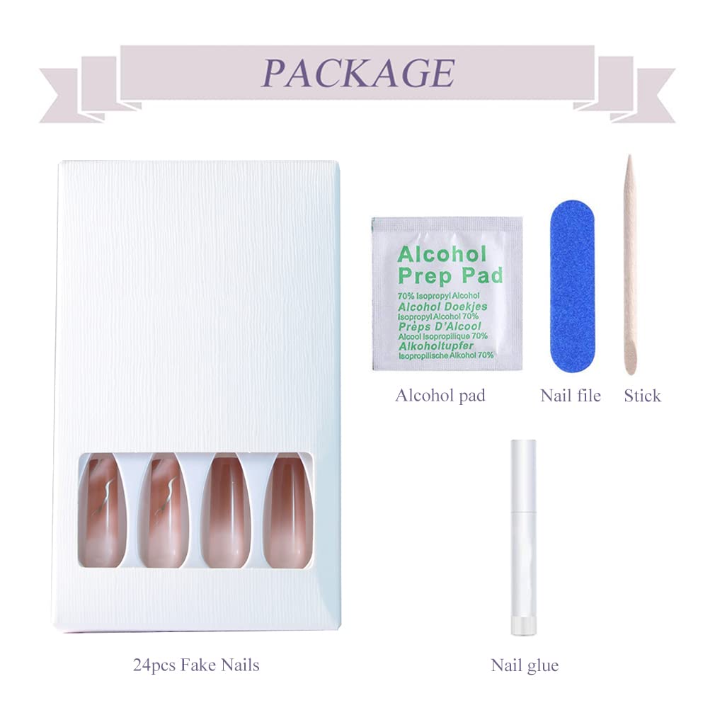 BABALAL Square Press on Nails - Long, Brown Acrylic, Ombre, Glossy Artificial Nails - Squoval Shape, for Women and Girls