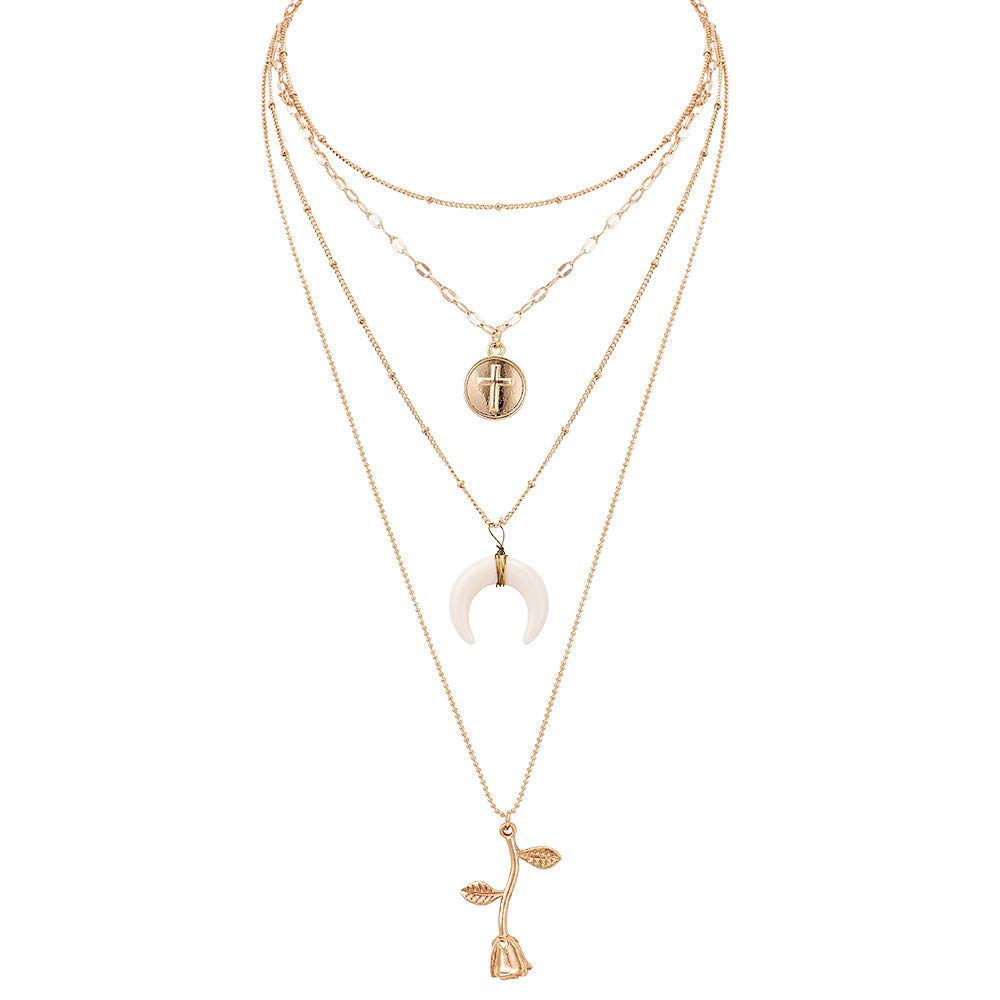 DoubleNine Double Strand Gold Chain Necklace Star Sun Crystal Minimalist Wedding Evening Necklace for Women Girls