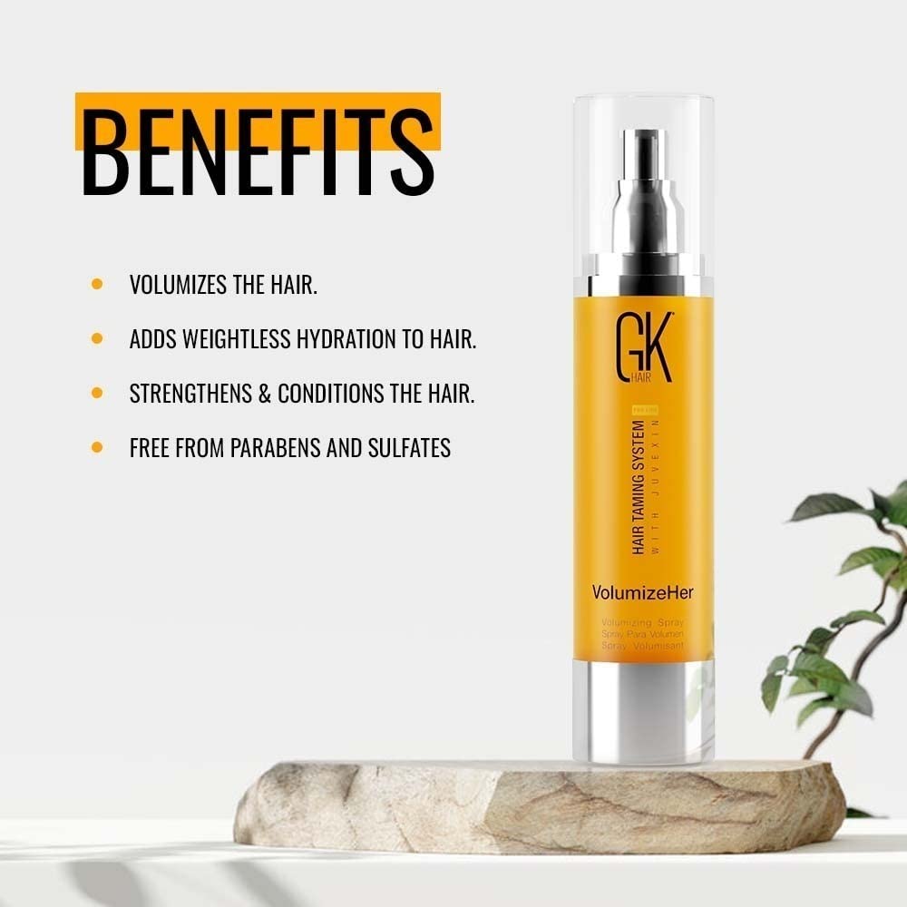 GK HAIR Global Keratin VolumizeHer (3.4 Fl Oz/100ml) Hair Spray, Anti-Frizz Hair Straightener, Heat Protectant Spray For Volume, Texture & Hold