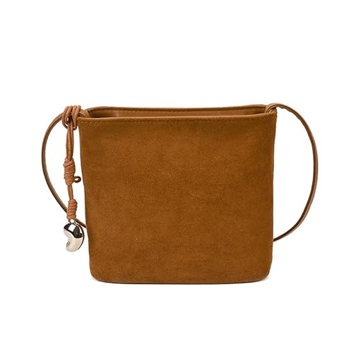 Mini Suede Bucket Bags for Women Suede Slouchy Shoulder Bag Crossbody Bags Vintage Fall Purse Hobo Handbag Work Travel (Brown)