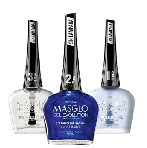 MASGLO GEL EVOLUTION Nail Polish Gel Effect, No UV/Led Lamp, Duration Up to 12 days, 3 PCs -Base, Esmalte ATRACTIVA, Brillo - Efecto Gel sin necesidad Beauty & Personal Care MASGLO