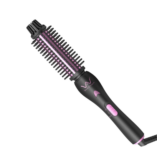 2IN1 Hair Brush Iron Professional Ceramic Hair Curling Iron/Straightener,Anti-Scald Nylon Bristles,Negative Ionic Dual Voltage for Travel,Curls