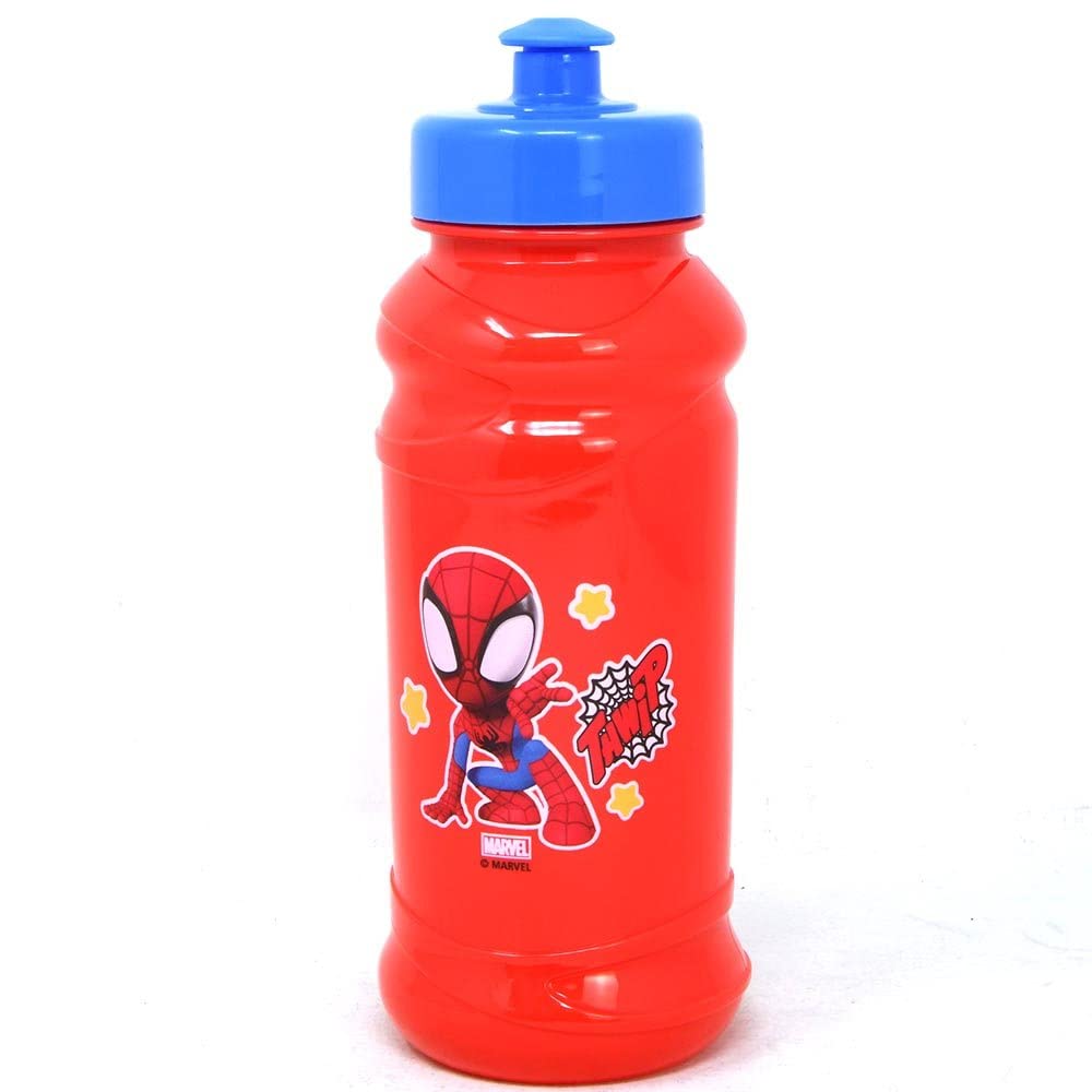 Zak Designs Spidey & Friends 16oz Water Bottle - Cool Kids Red Pull-Top Bottle with Marvel Spider-Man Design for Sports, School & Playtime - Easy