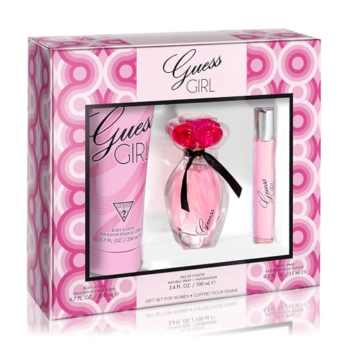 Guess Girl Eau de Toilette 3 Piece Gift Set - Perfume Spray 3.4 Fl. Oz., Travel Spray 0.5 Fl. Oz., & Body Lotion 6.7 Fl. Oz.