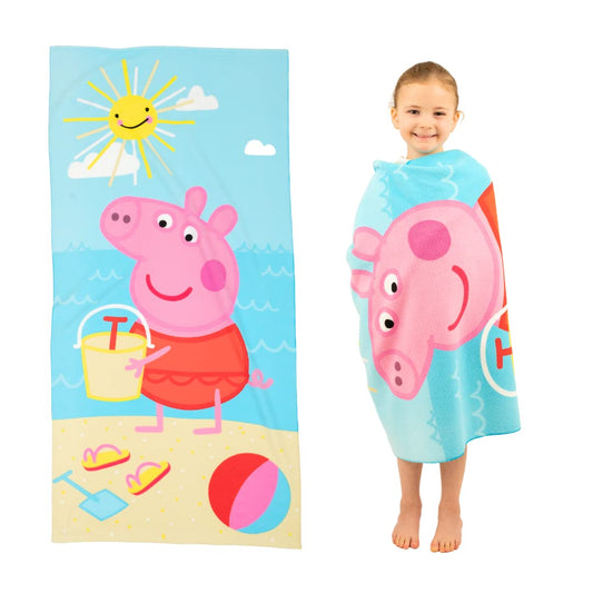 Franco Peppa Pig Kids Super Soft Lightweight 100% Recycled Bath/Pool/Beach Towel Made from Recycled Plastic Bottles, 58 in x 28 in, (100% Official…