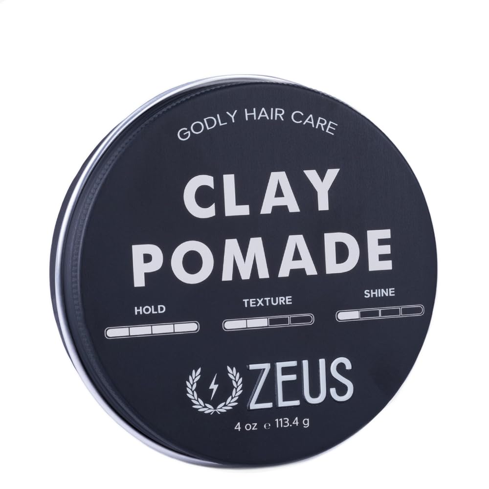 ZEUS Clay Pomade for Men, Matte Finish, Water Soluble & Extra Firm Hold Hair Styling Clay Pomade - MADE IN USA (4 oz.)