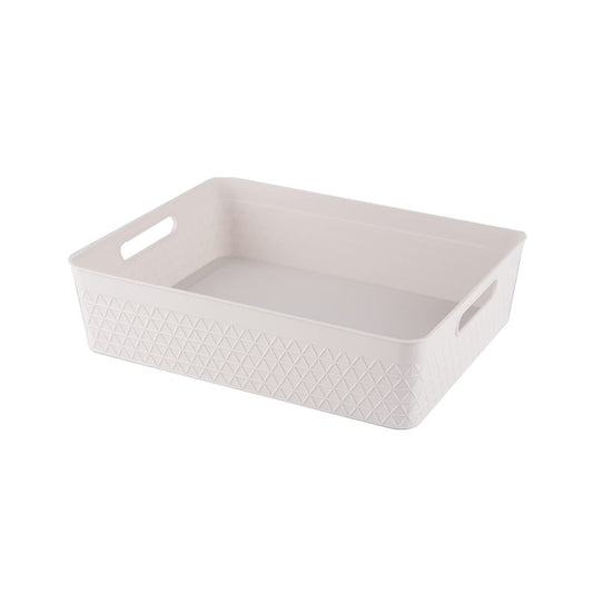 Storage Bin Organizer with Handle | | Desk Drawer Organizer| Stationery Organizer | File Organizer, 5 Liter, Set of 6, Off White