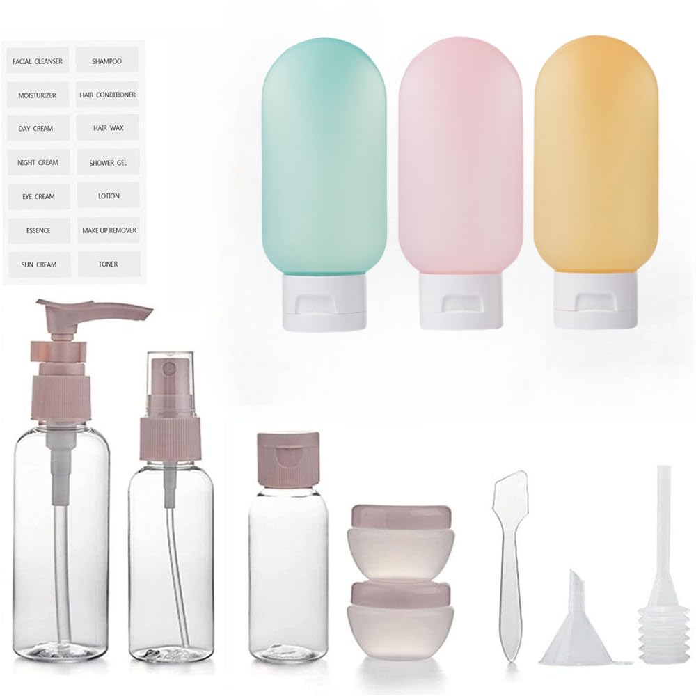 ZLSSETEC 12pack Travel Bottles for Toiletries, TSA Approved Travel Size Toiletries Containers, Travel Bottles Set with Labels Leakproof Squeezable